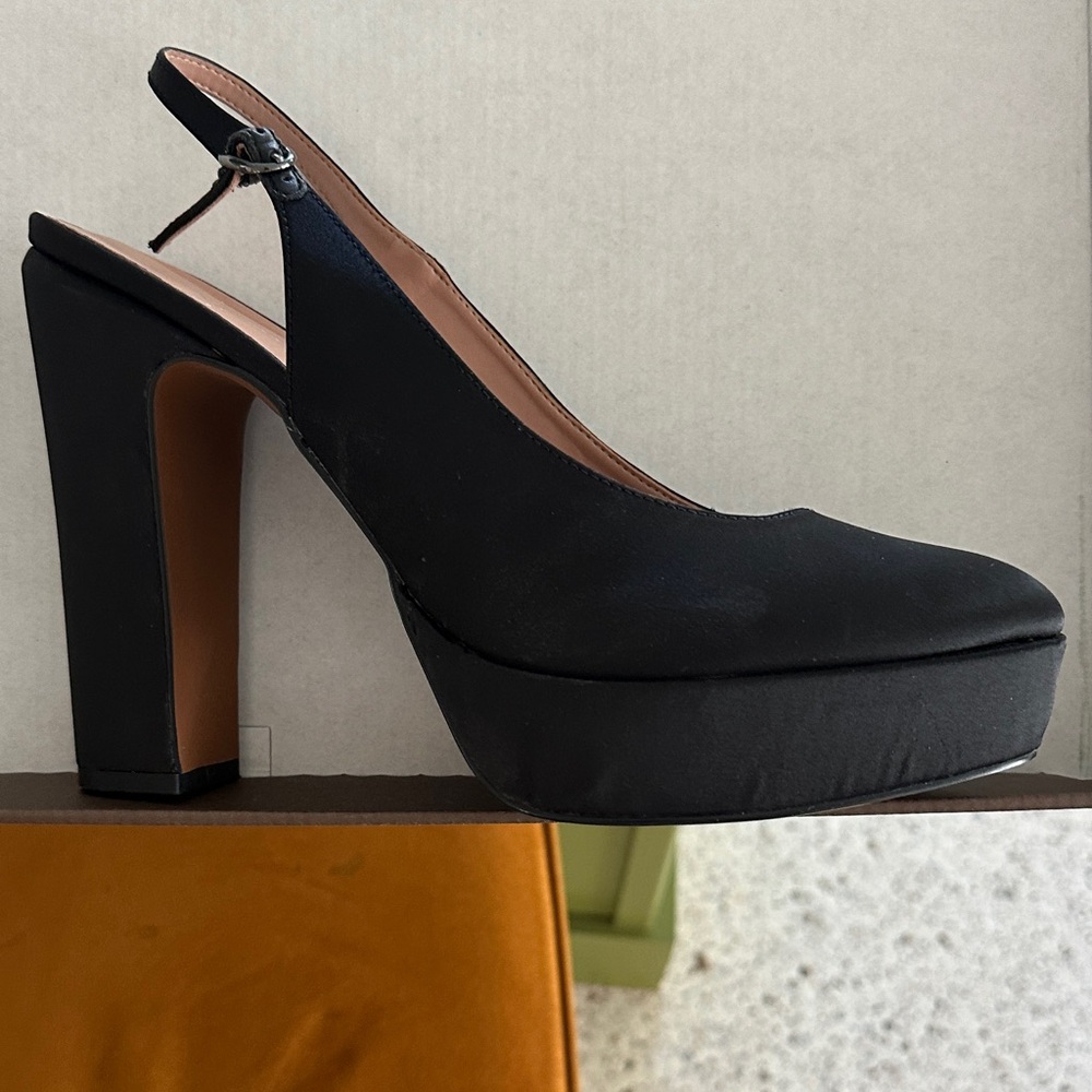 Paolo Black Satin Heels